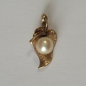 10k Gold Pearl Leaf Pendant by Crater June Birthstone